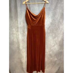 After Six Cowl Neck Velvet Maxi Dress Gown Burnt Orange Rust Auburn Moon Sz 10 R